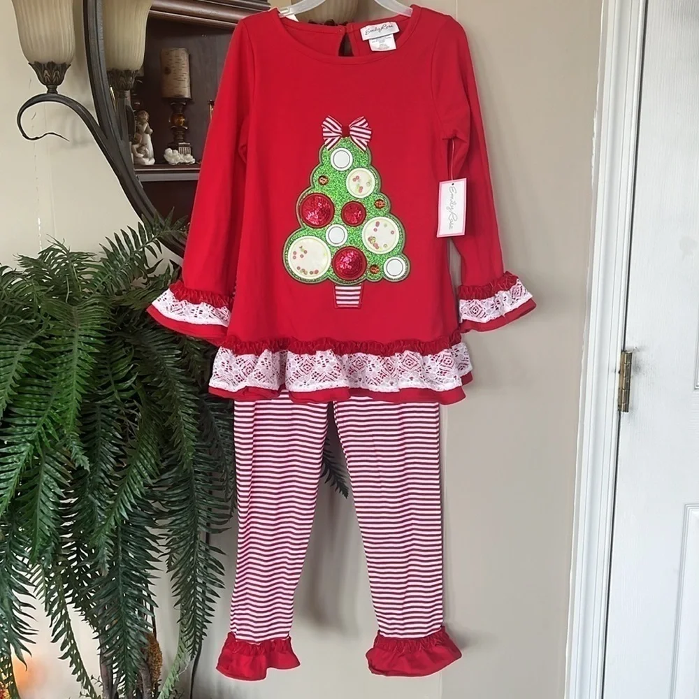 Brand New Emily Rose Christmas Set Sequins Ruffles Tree Festive Stripes Bow Lace